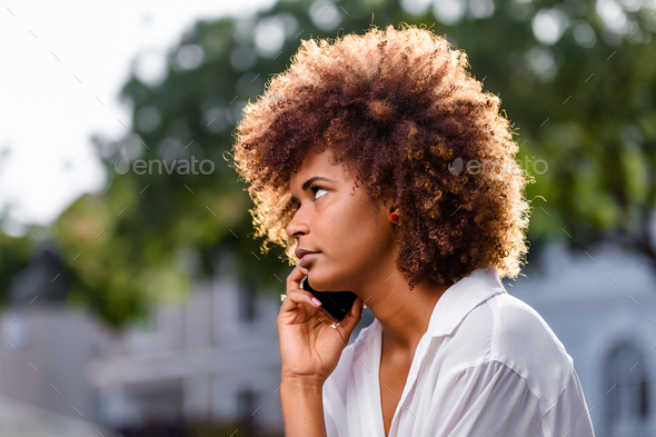 Outdoor portrait of a Young black African American young woman s - Stock Photo - Images