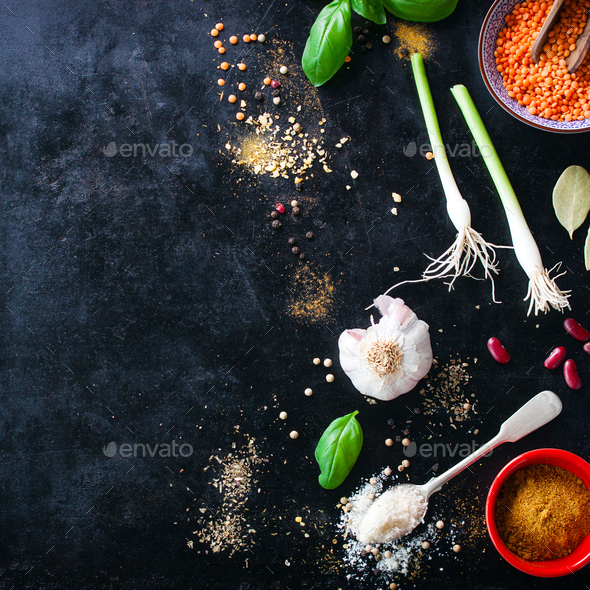 Food background with spices and veggies Stock Photo by kuban-kuban