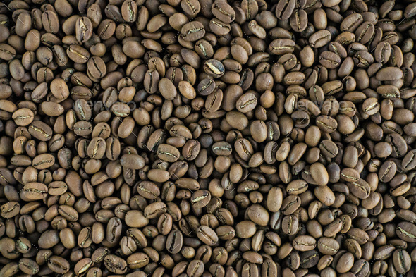 Full frame of light roasted coffee beans