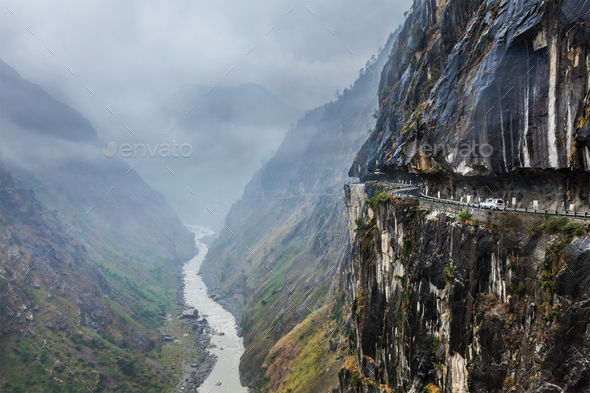 Car on road in Himalayas - Stock Photo - Images