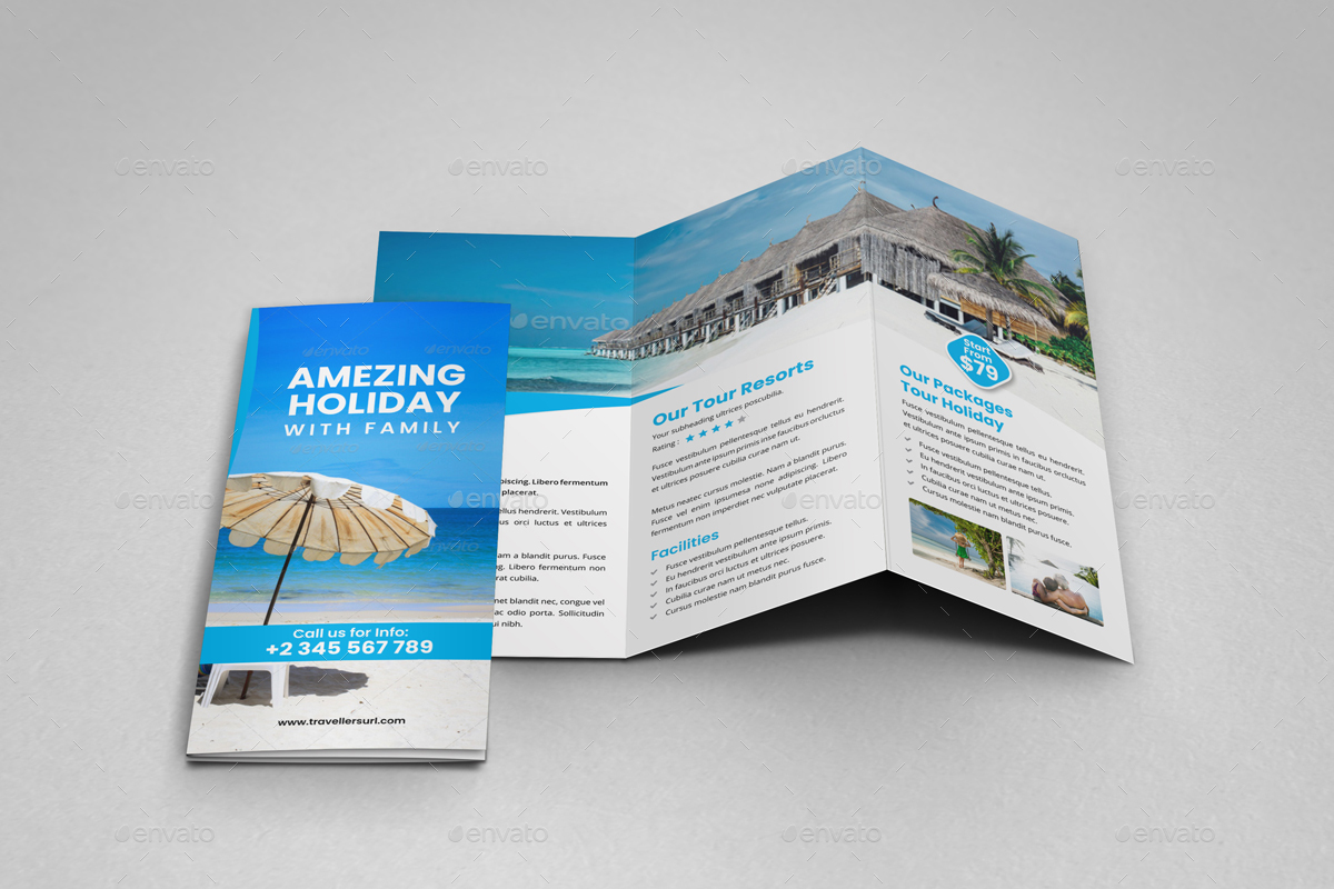 Travel Resort Trifold Brochure Design v1 by Miyaji75 | GraphicRiver