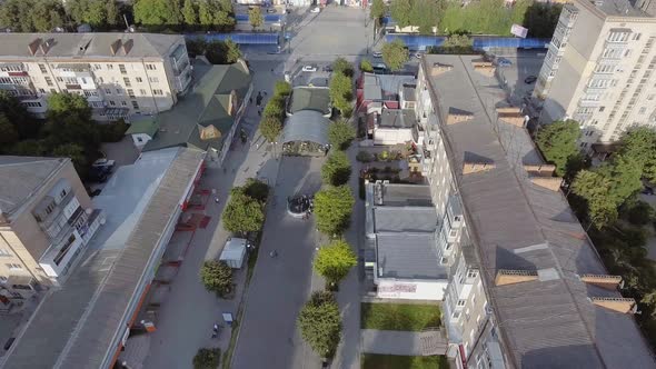 Panoramic Aerial View of City with Trampoline