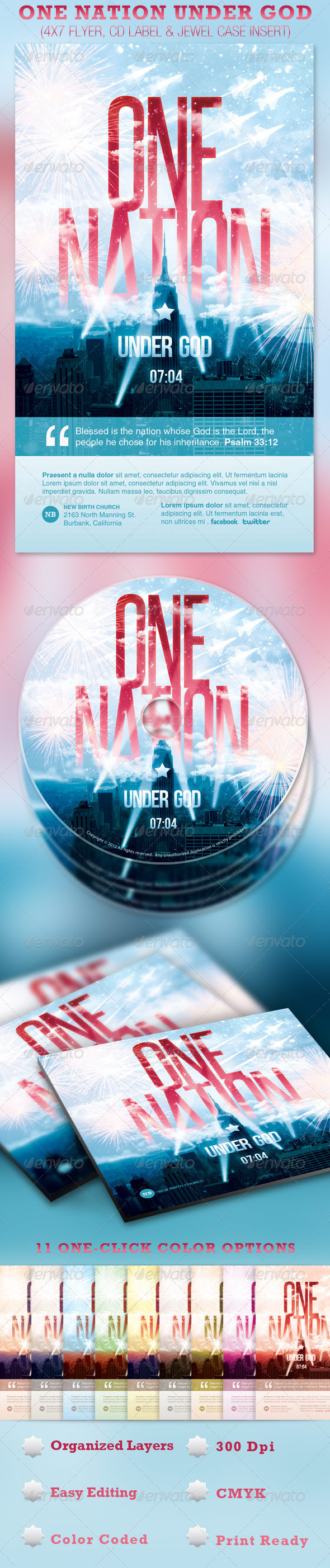 One Nation Under God Flyer and CD Template - Church Flyers