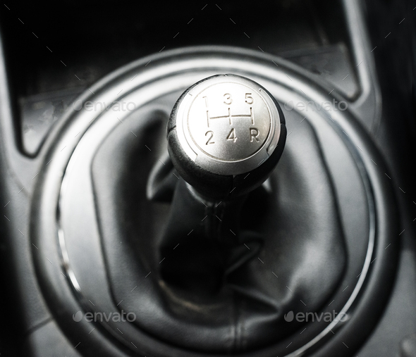 Close up view of a gear lever shift - Stock Photo - Images