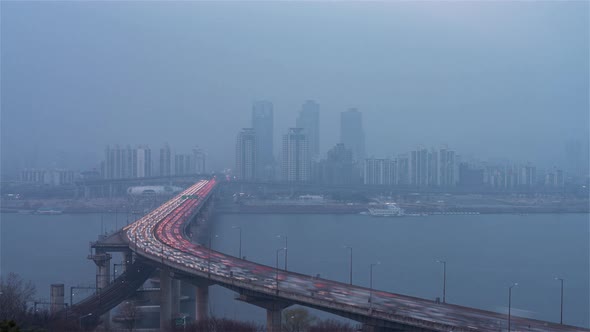 Cheongsam Bridge from day to night in Seoul
