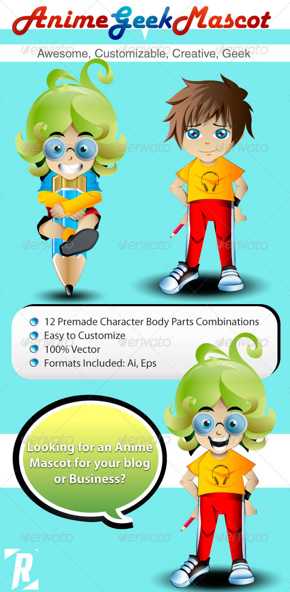 Anime Geek Mascot - People Characters