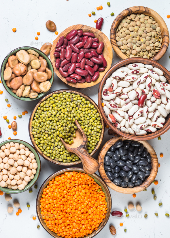 Legumes, lentils, chikpea and beans assortment on white Stock Photo by ...