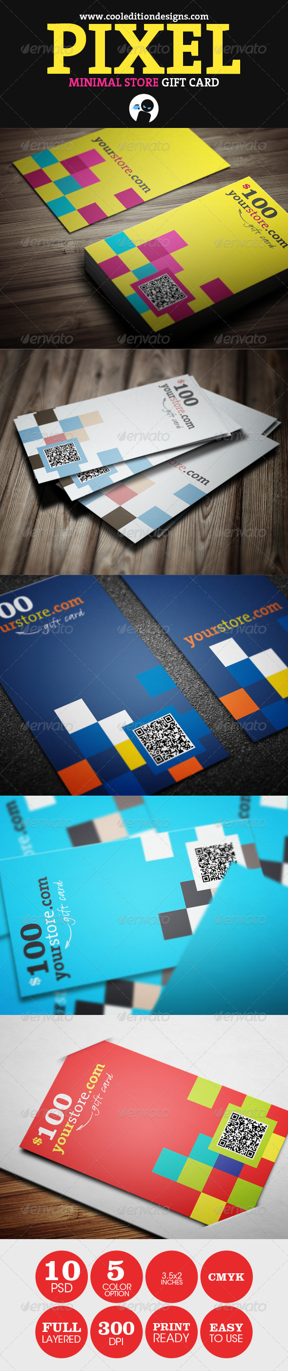 Pixel - Minimal Store Gift Card - Business Cards Print Templates