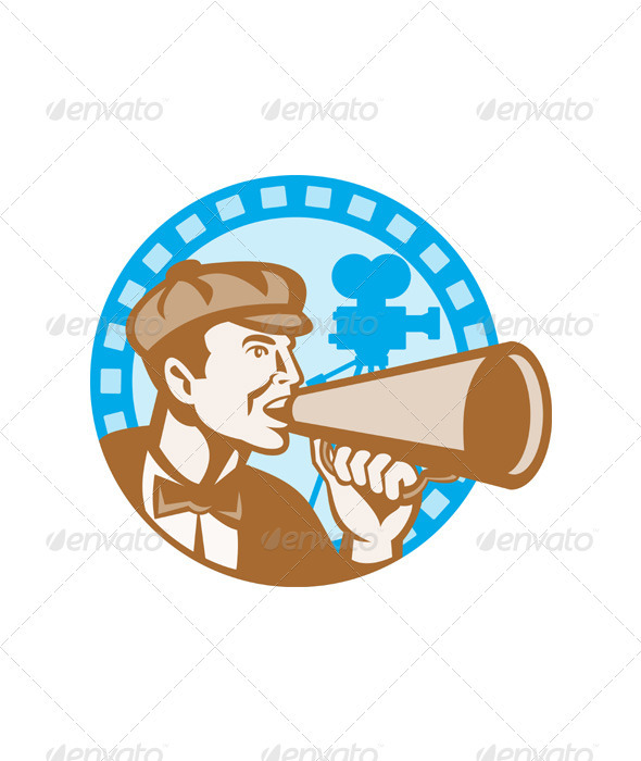 Movie Film Director With Bullhorn Camera Retro - Business Conceptual