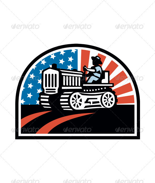 American Farmer Riding Vintage Tractor - Industries Business