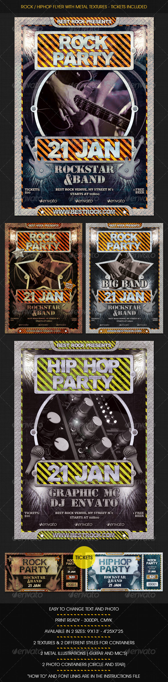 Rock / HipHop flyer w/ Tickets - Clubs & Parties Events
