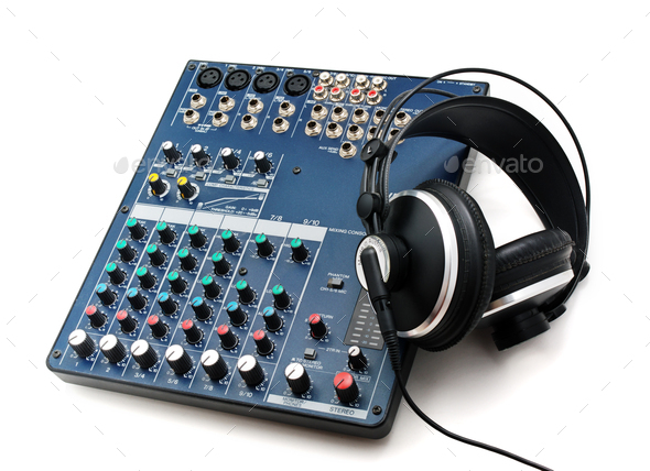 Mixing console and headphones - Stock Photo - Images