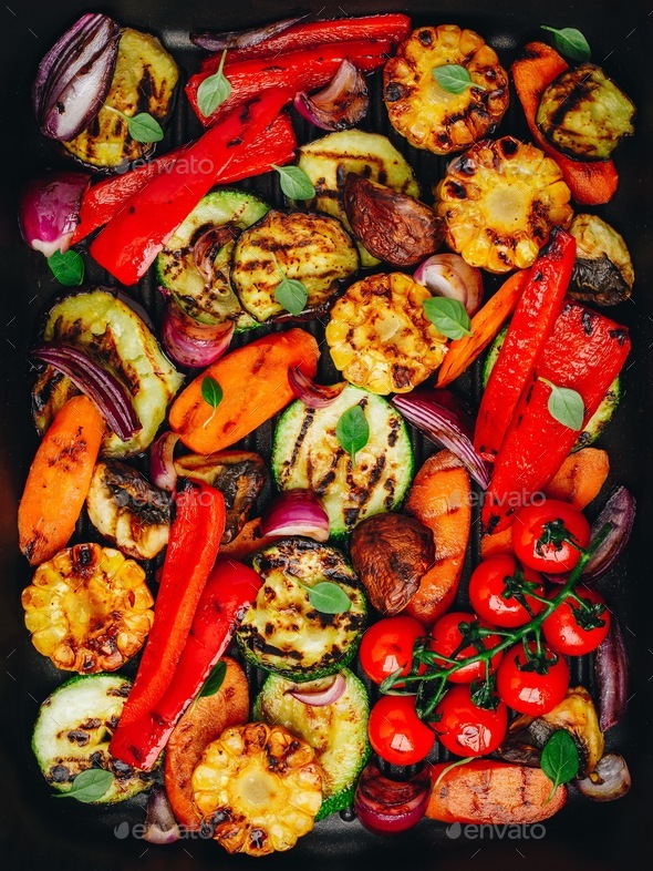 Grilled vegetables in a cast iron pan. Stock Photo by nblxer | PhotoDune