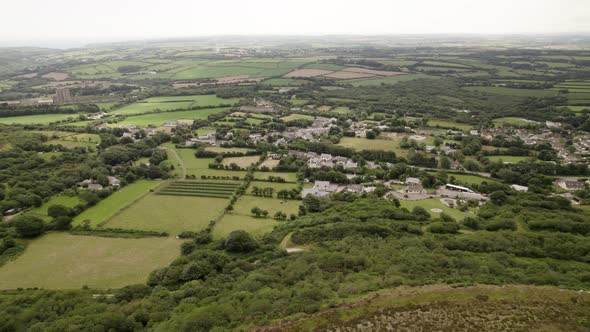 Cornwall Green Countryside Aerial Landscape - Lanjeth - Hornick - St Austell Dull Summer Day