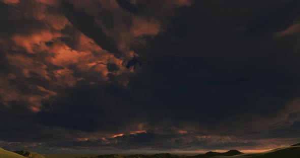 WS T/L Shot of dramatic clouds moving in sky at sunset