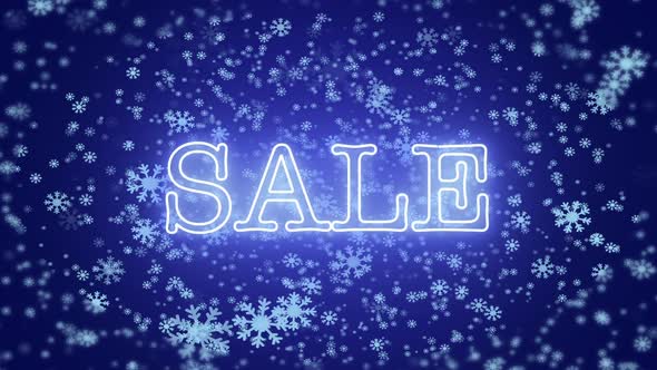 Animation word sale with flashing neon effect in blue color on a dark blue background