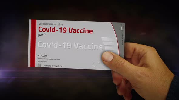Covid Vaccine doses box in hand abstract concept rendering alt