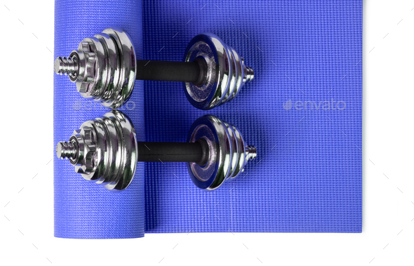 yoga mat and weights