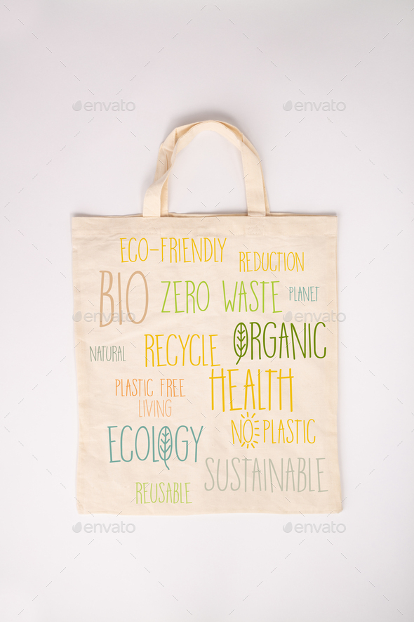Zero waste concept. Eco-friendly cotton bag, flat lay