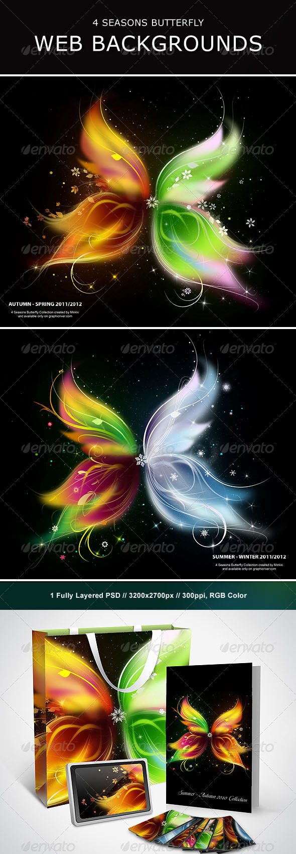 4 Seasons Butterfly Web Backgrounds