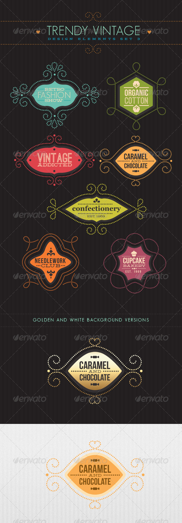 Trendy Vintage Vector Design Elements Set 3 - Flourishes / Swirls Decorative