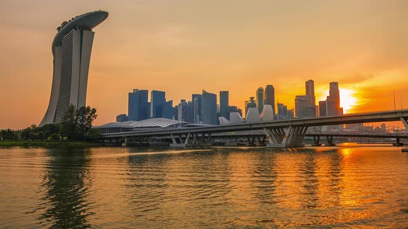 Golden Sunset over Singapore Downtown