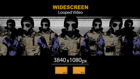 Widescreen Police Soldiers With Gas Masks 01