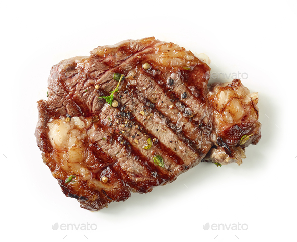 cooked steak with white background