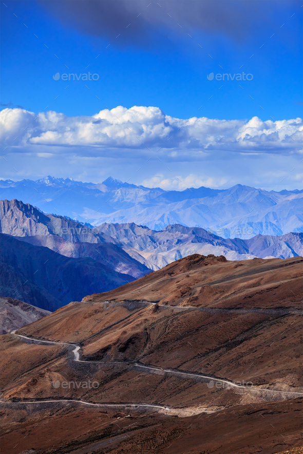 Road in Himalayas with mountains - Stock Photo - Images
