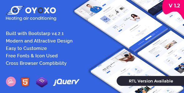 Beautiful Oyoxo - Heating Air-conditioning Services HTML Template + RTL