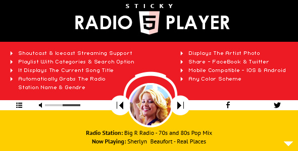 Sticky Radio Player - Full Width Shoutcast and Icecast HTML5 Player