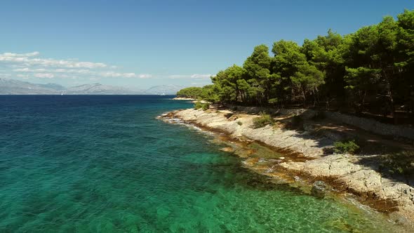 Aerial view of coast on Brac island, Sutivan, Croatia. alt