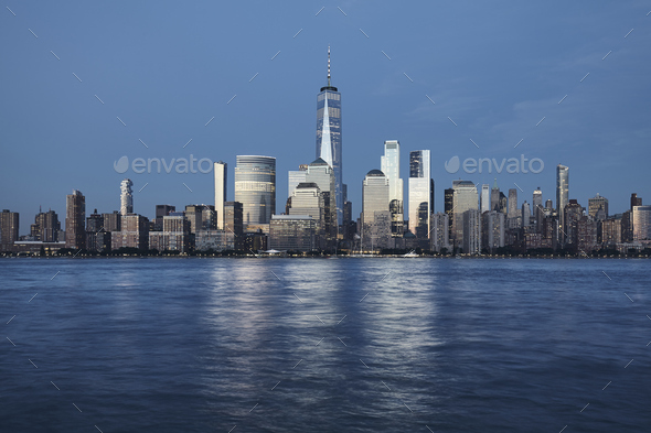 Manhattan at dusk, New York. - Stock Photo - Images