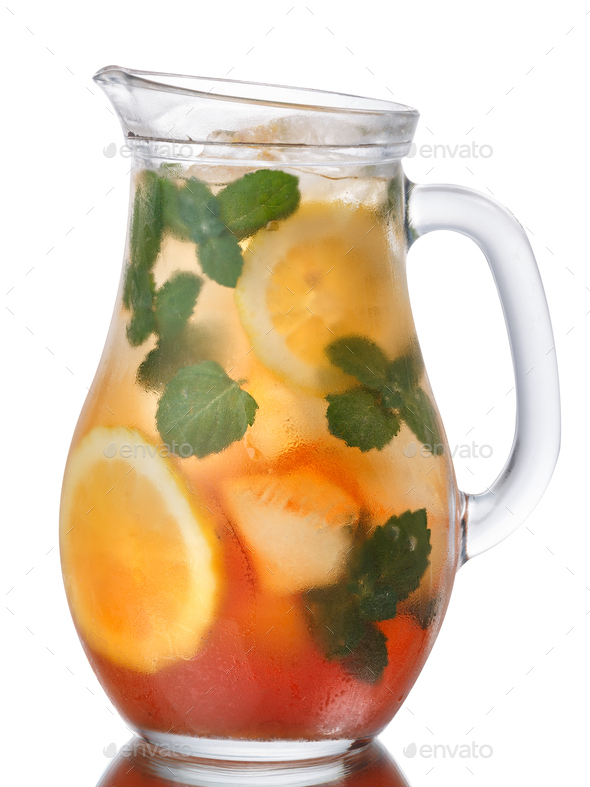 Oregano lemon iced tea pitcher, paths Stock Photo by maxsol7