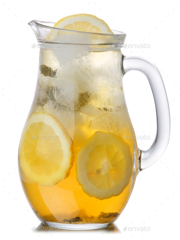 Iced lemon green tea pitcher, paths Stock Photo by maxsol7
