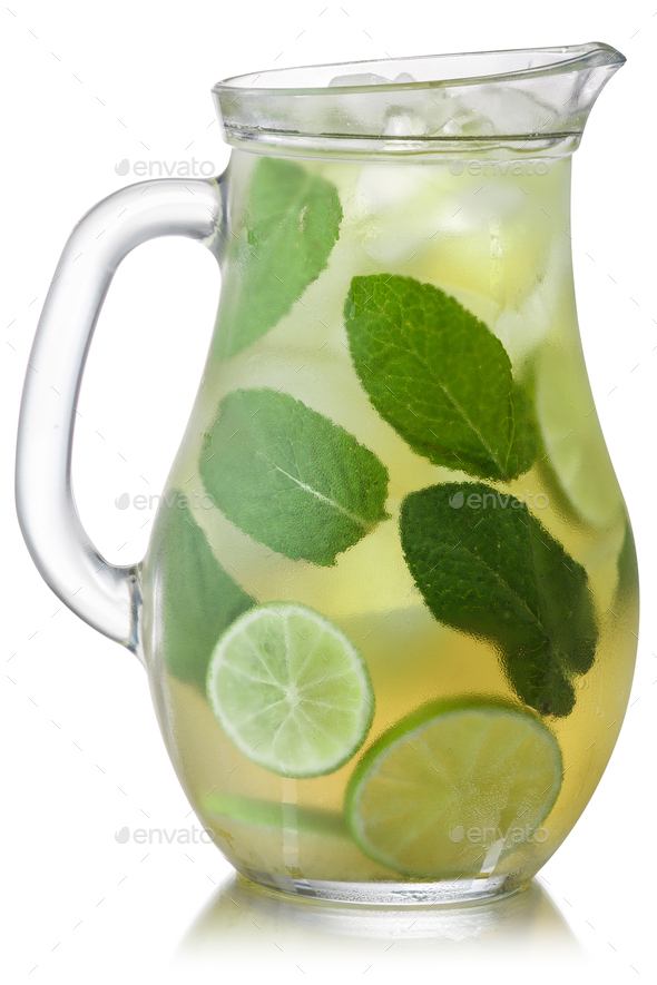 Iced cranberry lemon drink pitcher, paths Stock Photo by maxsol7