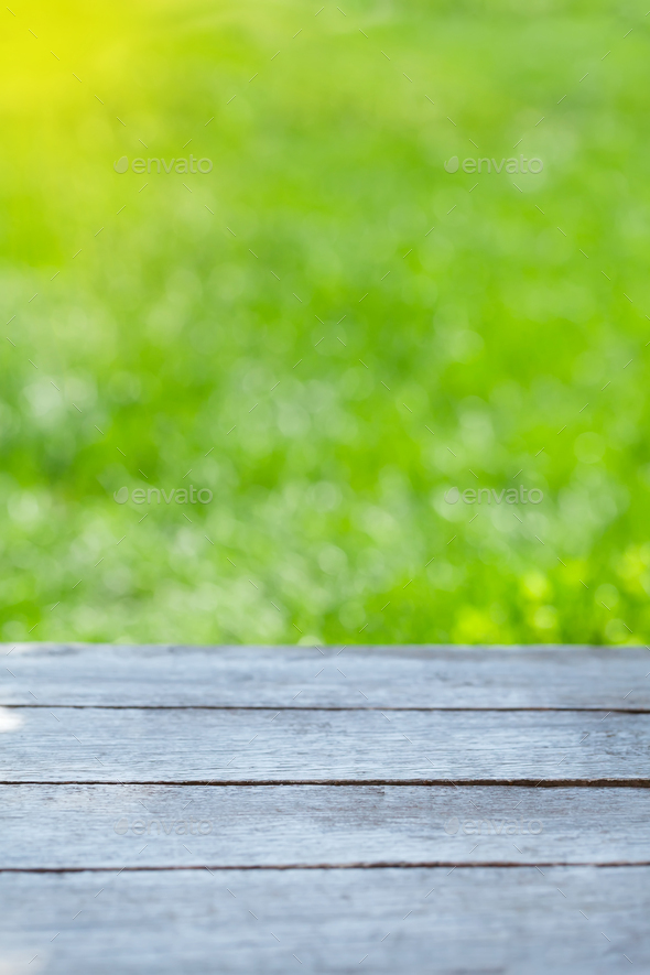 Empty Wooden Table Over Bokeh Natural Background Stock Photo By Karandaev