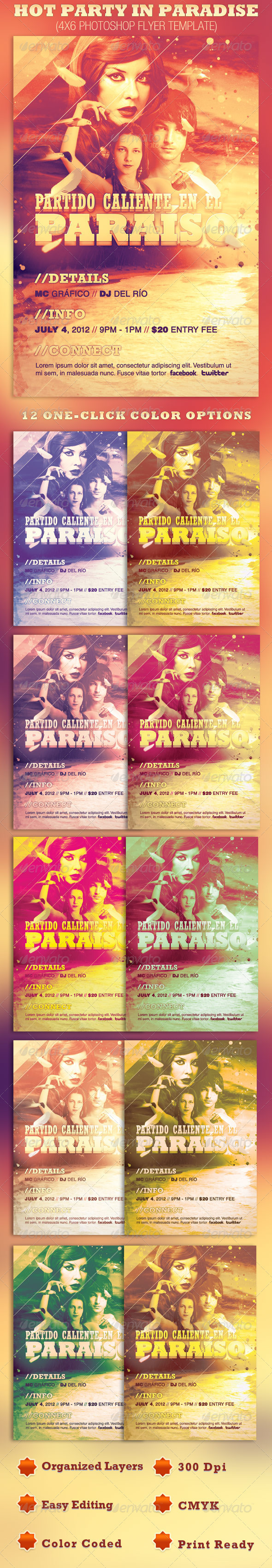 Hot Party in Paradise Flyer Template - Clubs & Parties Events