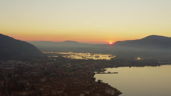 Sunset footage of Iseo Lake in Wintertime.Filmed on Dji Mavic pro 2 10 bit - 4:2:2 alt