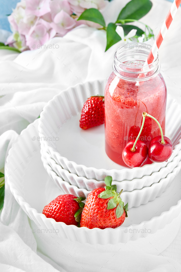 Cherries And Strawberries Smoothie Stock Photo by CorinaDanielaObertas
