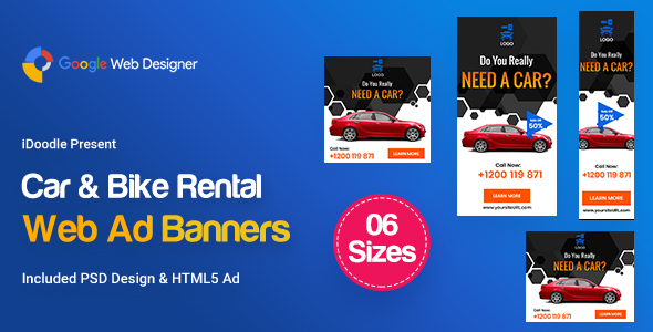 C36 - Car & Bike Rental Banners HTML5 Ad - GWD & PSD