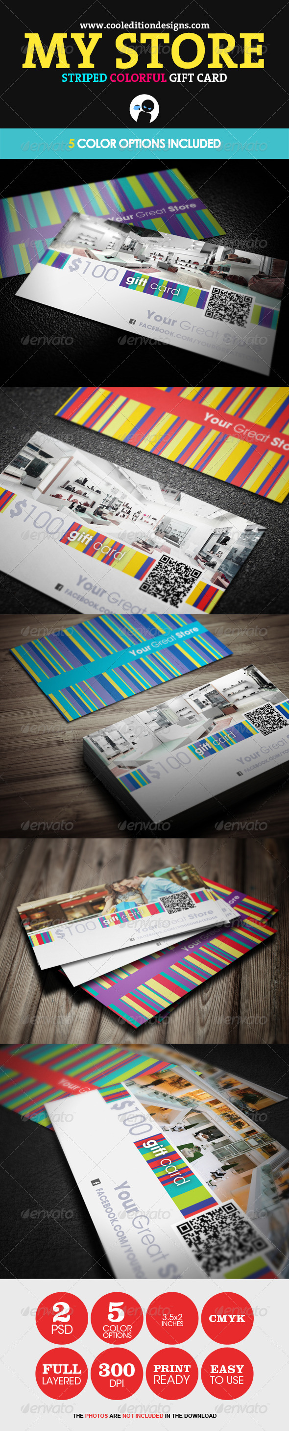 My Store - Striped and Colorful Gift Card - Industry Specific Business Cards