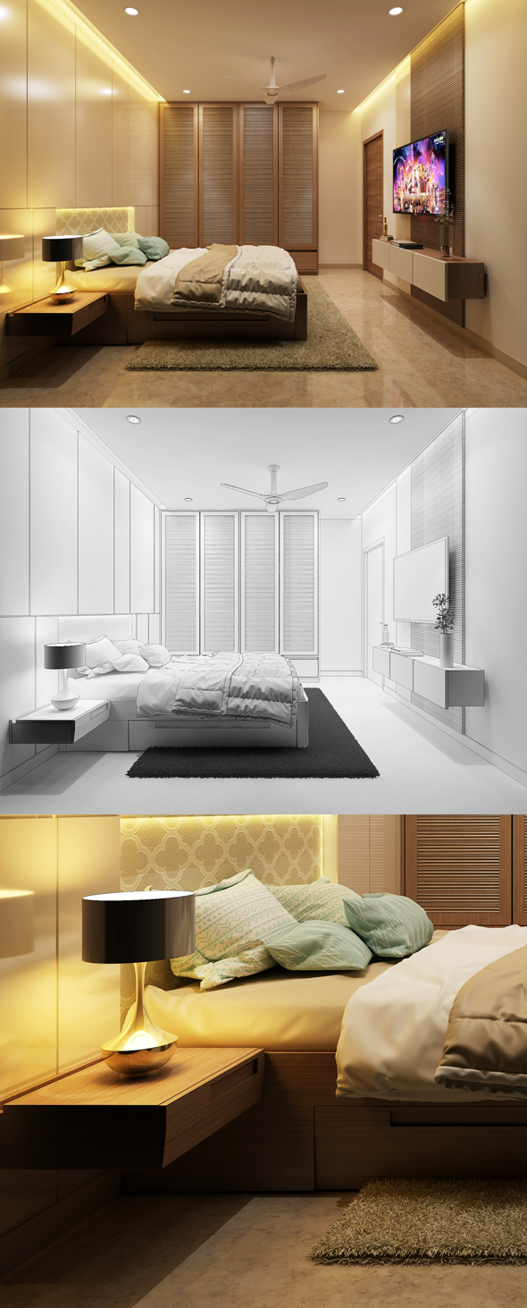 Realistic Modern bedroom - 3Docean 23883664