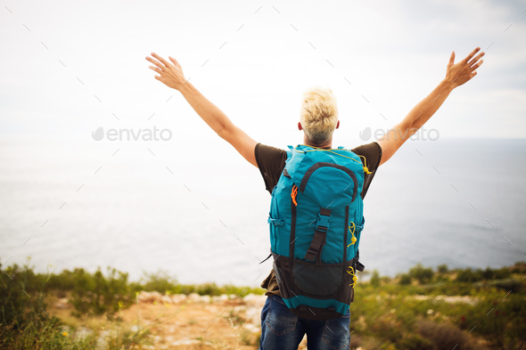 man with backpack