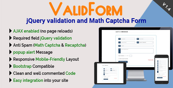ValidForm - jQuery validation and Math Captcha Form