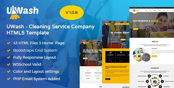 Exceptional Uwash - Cleaning Service Company HTML5 Template