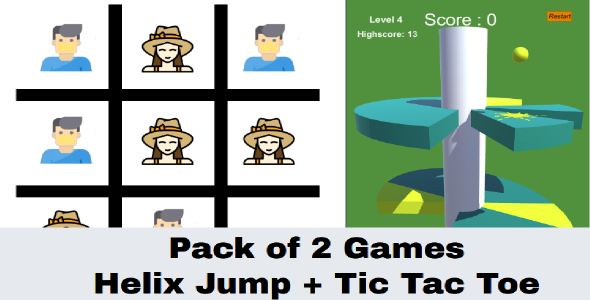 Pack of 2 Games - Helix Jump Game and Tic Tac Toe Game