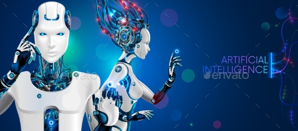 Humanoid robot man and woman with White Artificial