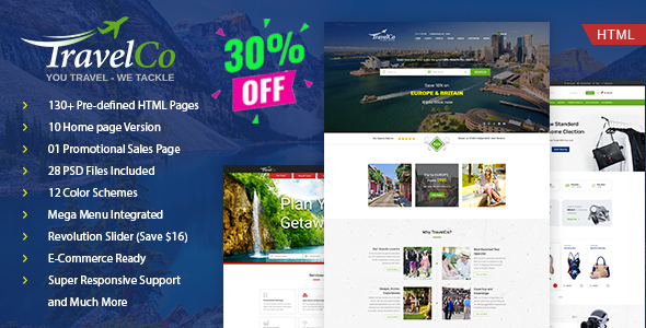 Travel Co: Tourism, Tour and Hotel booking HTML5 Template by shmai