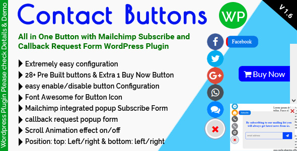 Contact Buttons - All in One Button with Mailchimp Subscribe and Callback Request Form for WordPress